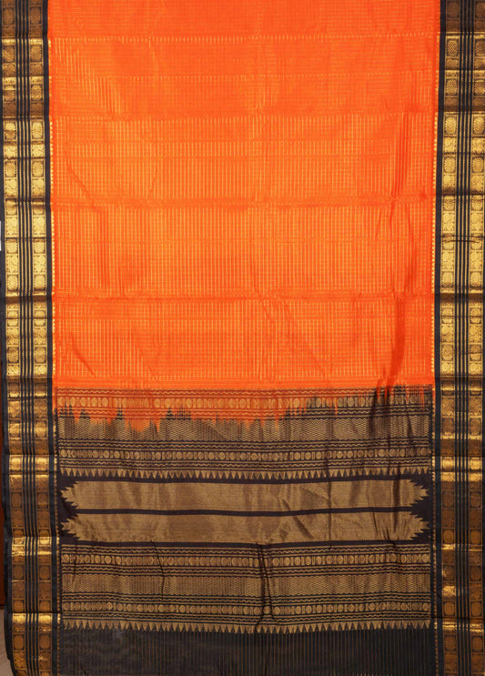 Orange And Black Silk Cotton Saree