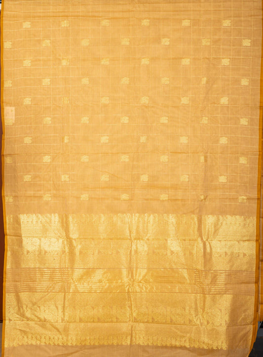 Beige Zari Checks Cotton Saree