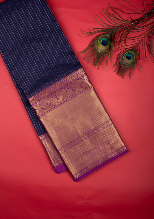 Navy Blue Vairaoosi Kanchi Cotton Saree