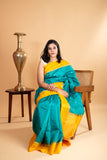 Aqua green soft silk saree