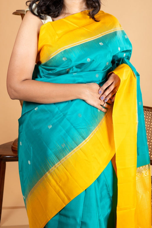 Aqua green soft silk saree