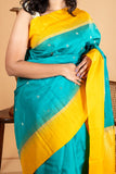 Aqua green soft silk saree