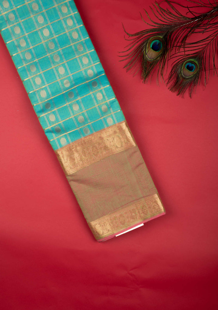 Dual Tone Aqua Blue Kanchi Cotton Saree