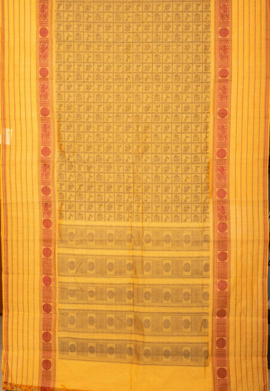 Beige Checks Pure Kanchi Cotton Saree