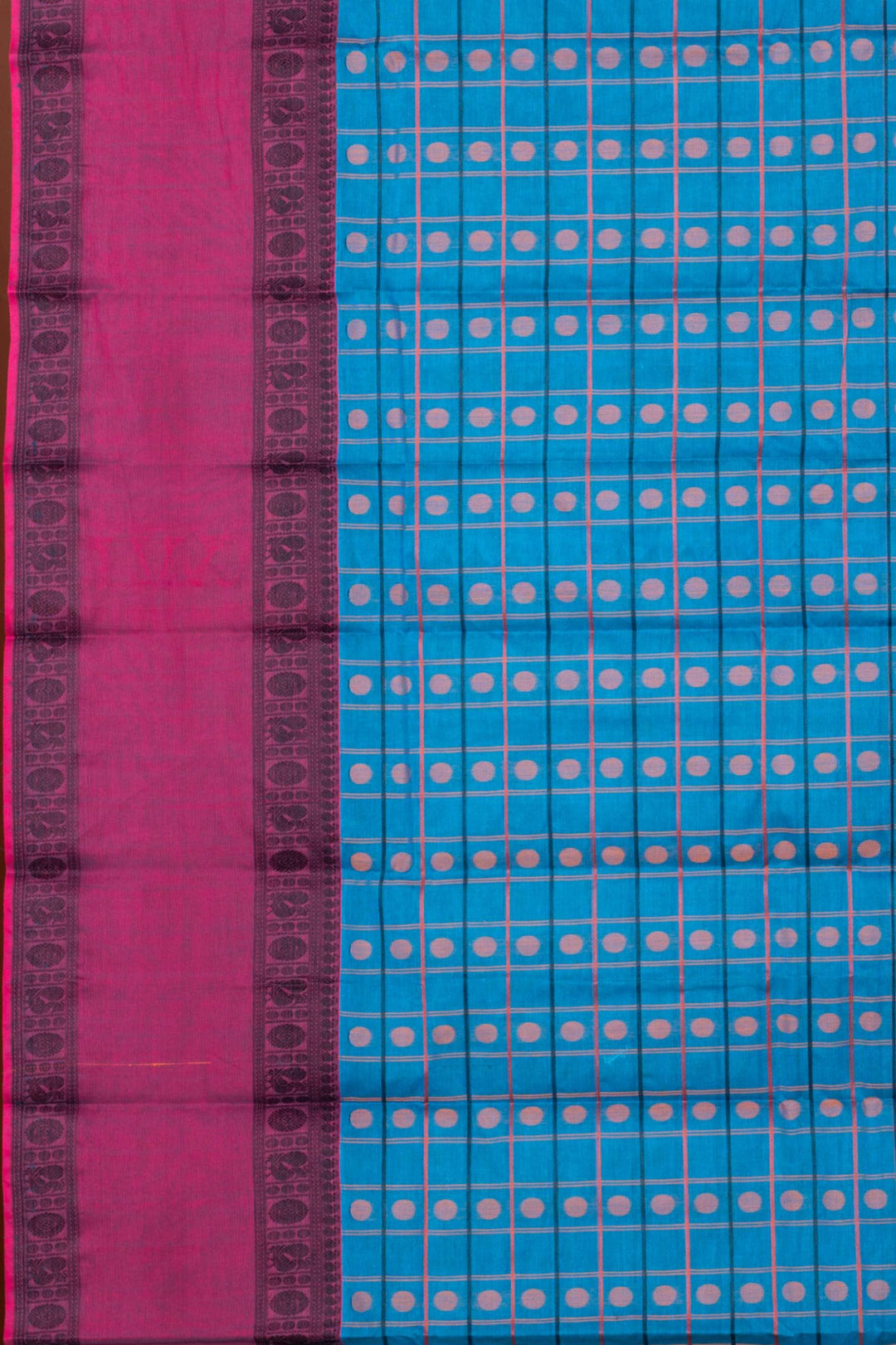 Blue And Pink Retta Pettu Kanchi Cotton Saree