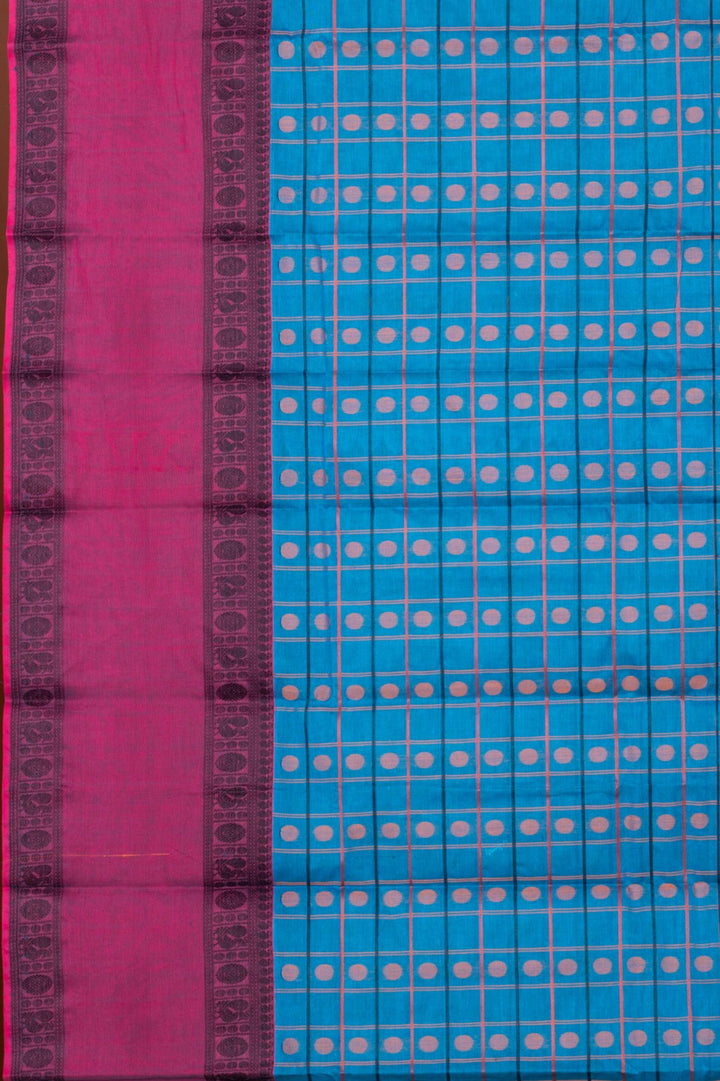 Blue And Pink Retta Pettu Kanchi Cotton Saree