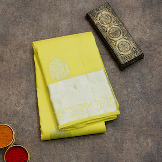 Lemon Yellow Silk Saree with Silver Zari