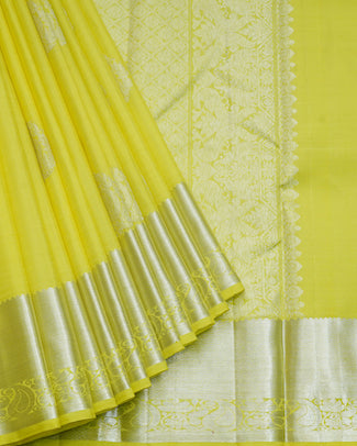Lemon Yellow Silk Saree with Silver Zari