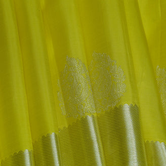 Lemon Yellow Silk Saree with Silver Zari