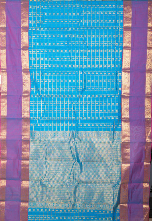 Blue And Lavender Pure Kanchi Cotton Saree