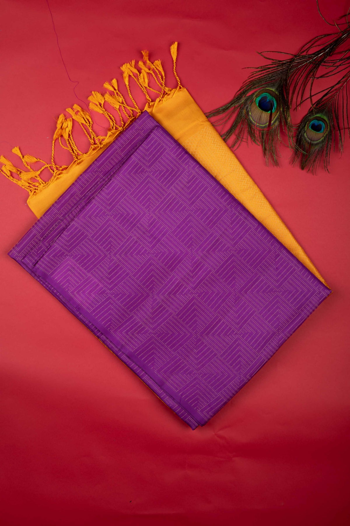 Purple And Mustard Pure Touch Silk Saree