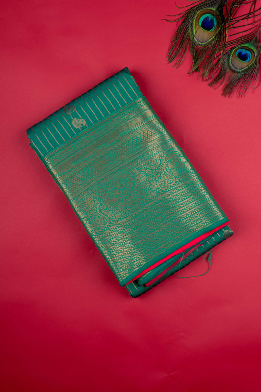 Green With Red Semi Silk Saree