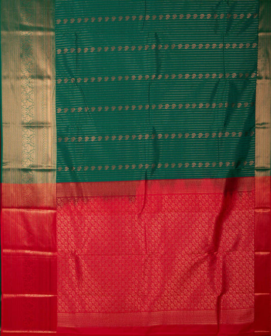 Green With Red Semi Silk Saree