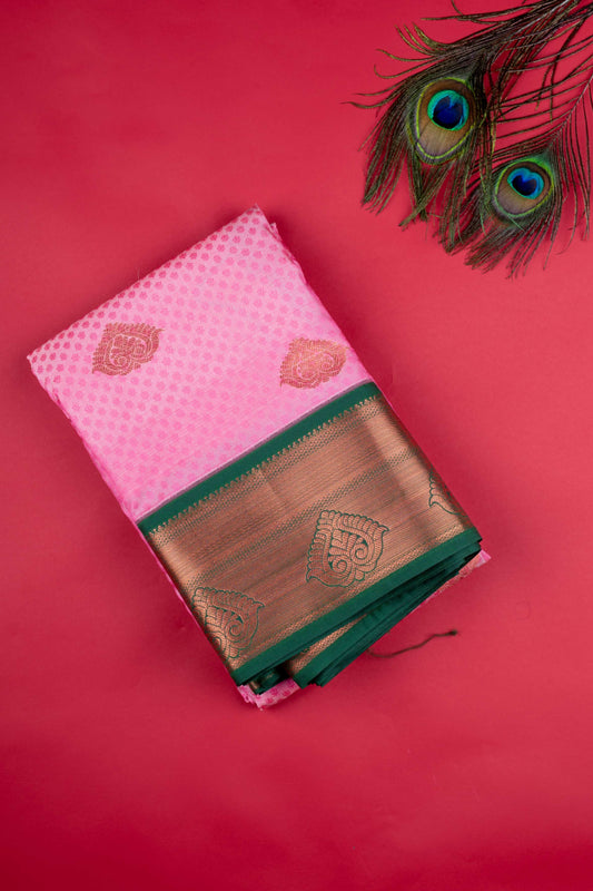 Pastel Pink And Green Semi Silk Saree