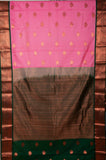 Pastel Pink And Green Semi Silk Saree