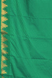 Off-white And Green Temple Border Semi Silk Saree