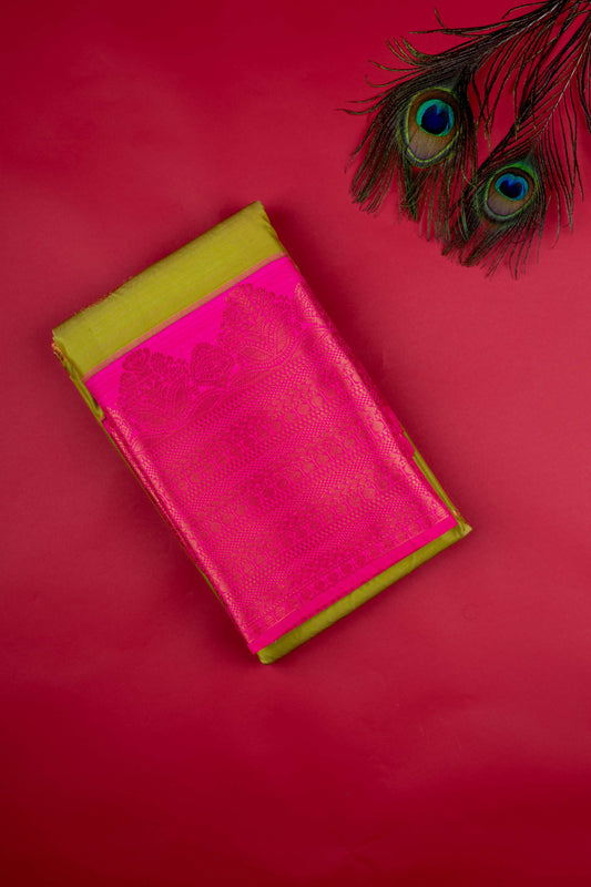 Elaichi Green And Pink Semi Silk Saree