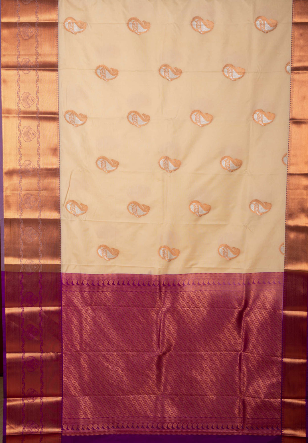Off-white And Purple Semi Silk Saree