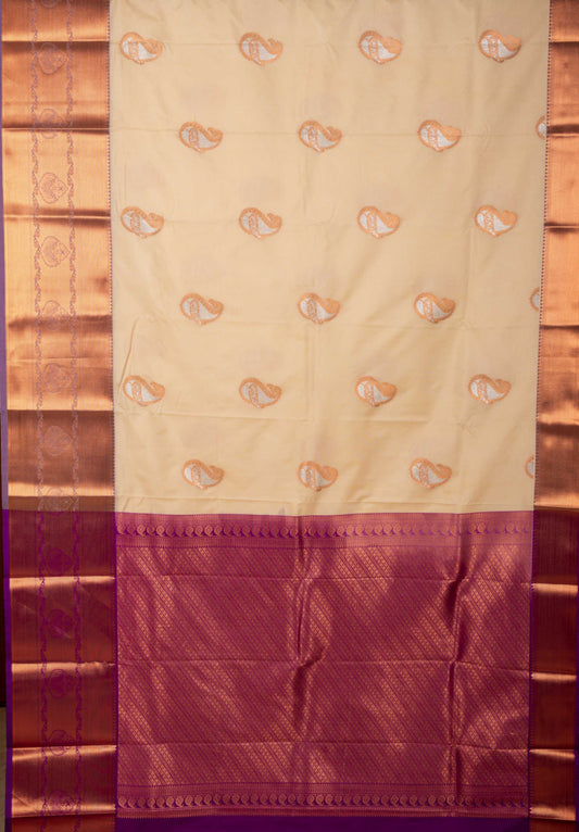 Off-white And Purple Semi Silk Saree