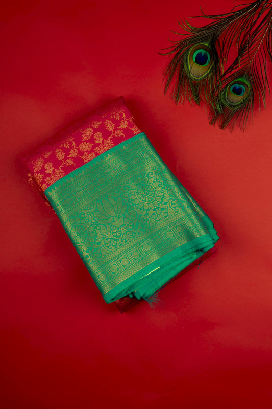 Magenta Pink Brocade Semi Silk Saree