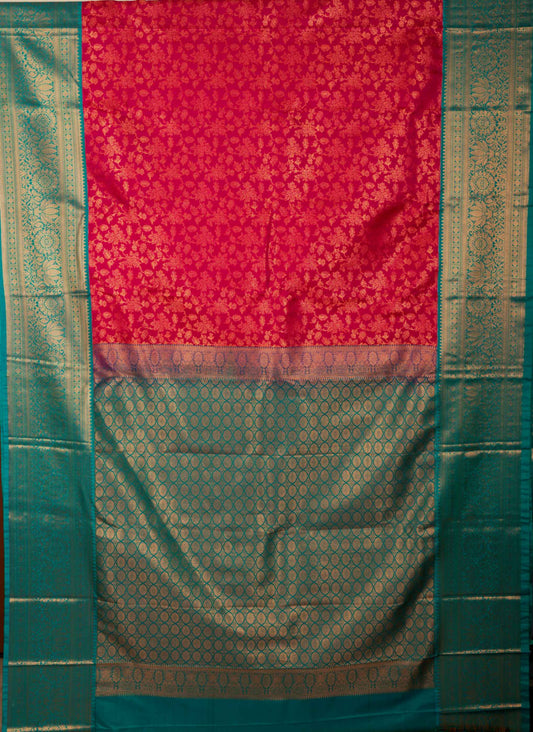 Magenta Pink Brocade Semi Silk Saree