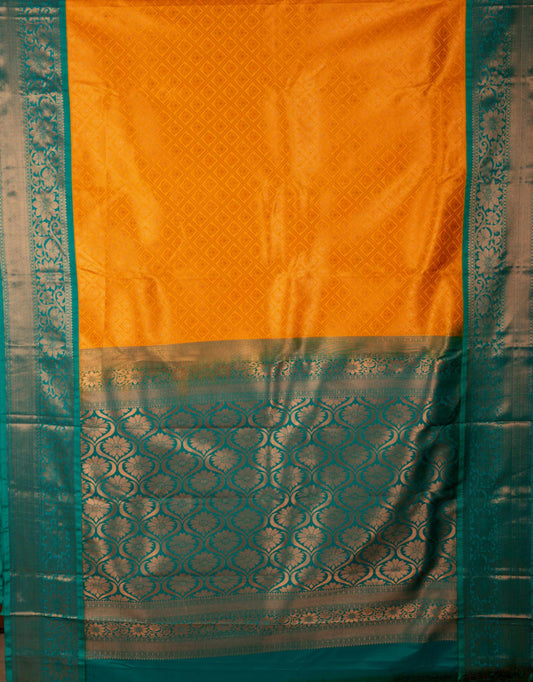 Golden Mustard Brocade Semi Silk Saree