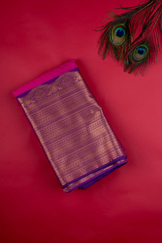 Pink Turning Border Semi Silk Saree