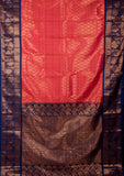 Pink And Navyblue Brocade Semi Silk Saree