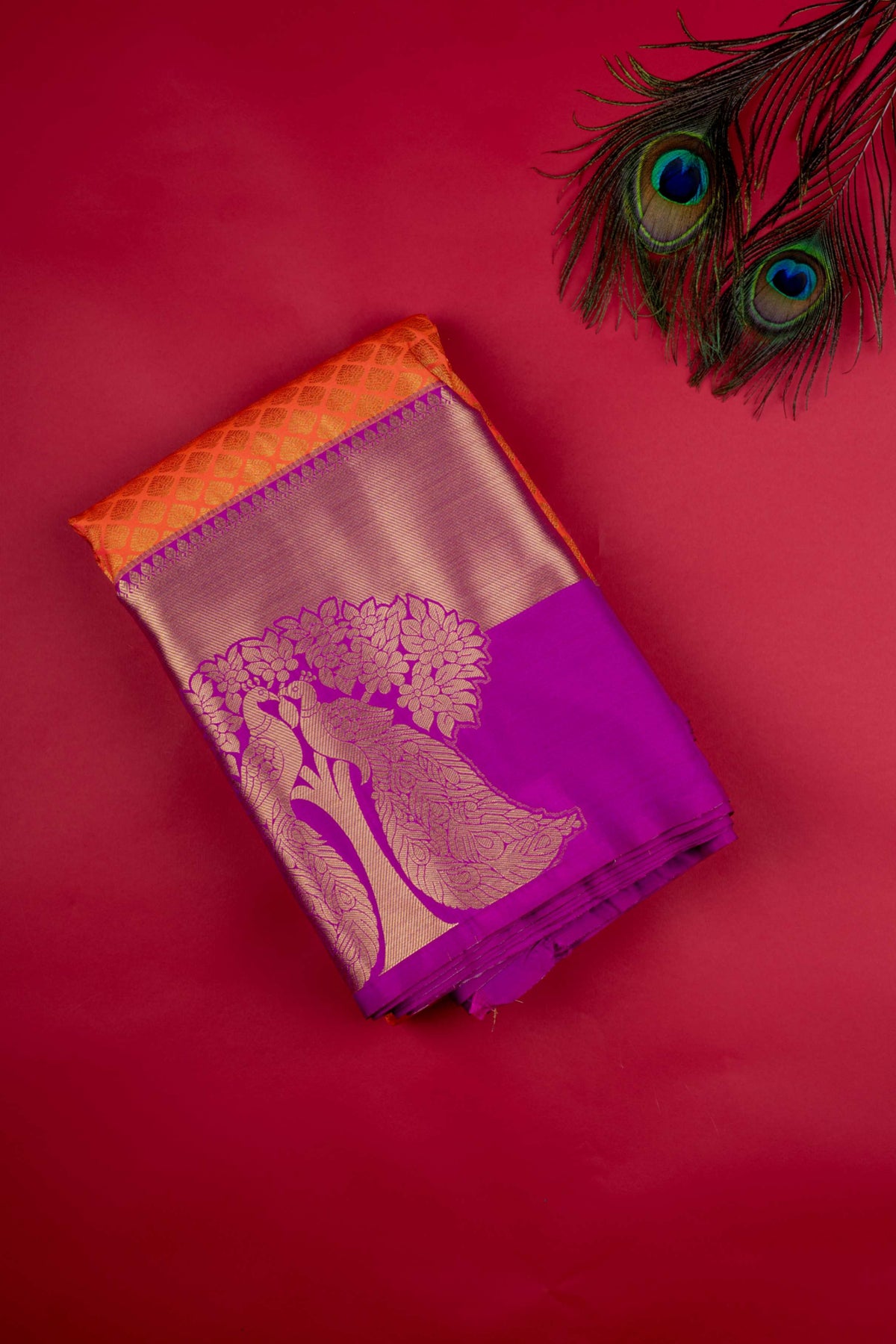 Orange And Purple Semi Silk Saree