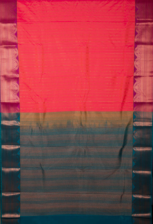 Pink And Teal Green Semi Silk Saree