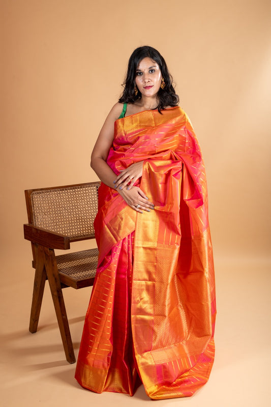 Dual tone orange silk saree