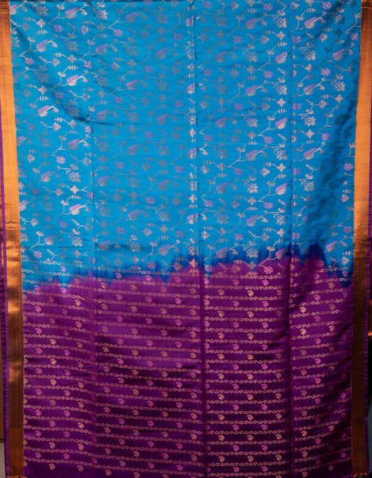 Blue Small Border Soft Silk Saree