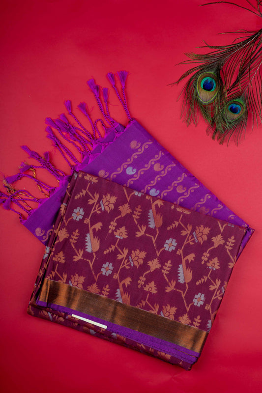 Wine Maroon And Purple Soft Silk Saree