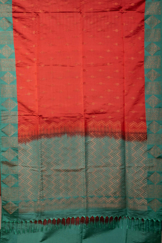 Rust Orange And Pastel Green Soft Silk Saree