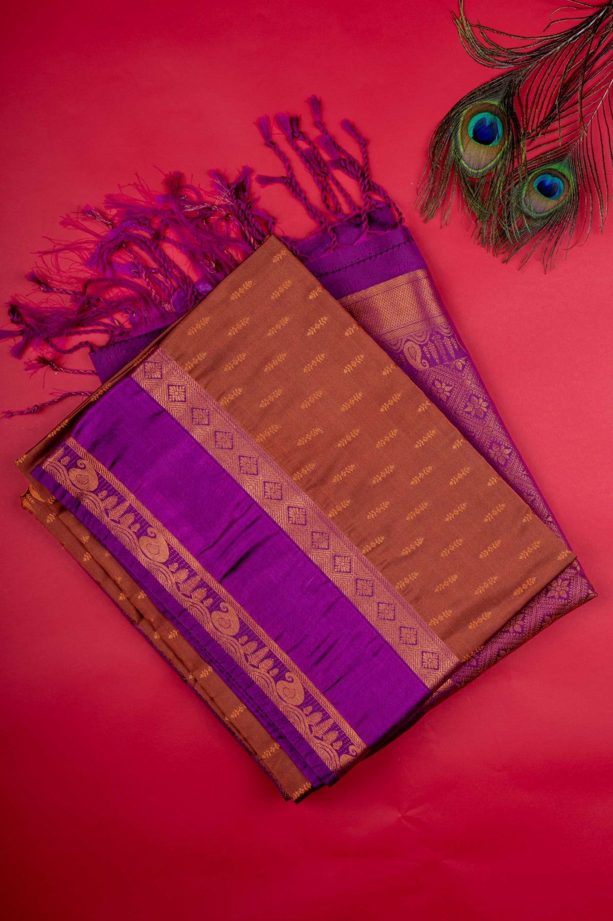 Brown And Purple Soft Silk Saree