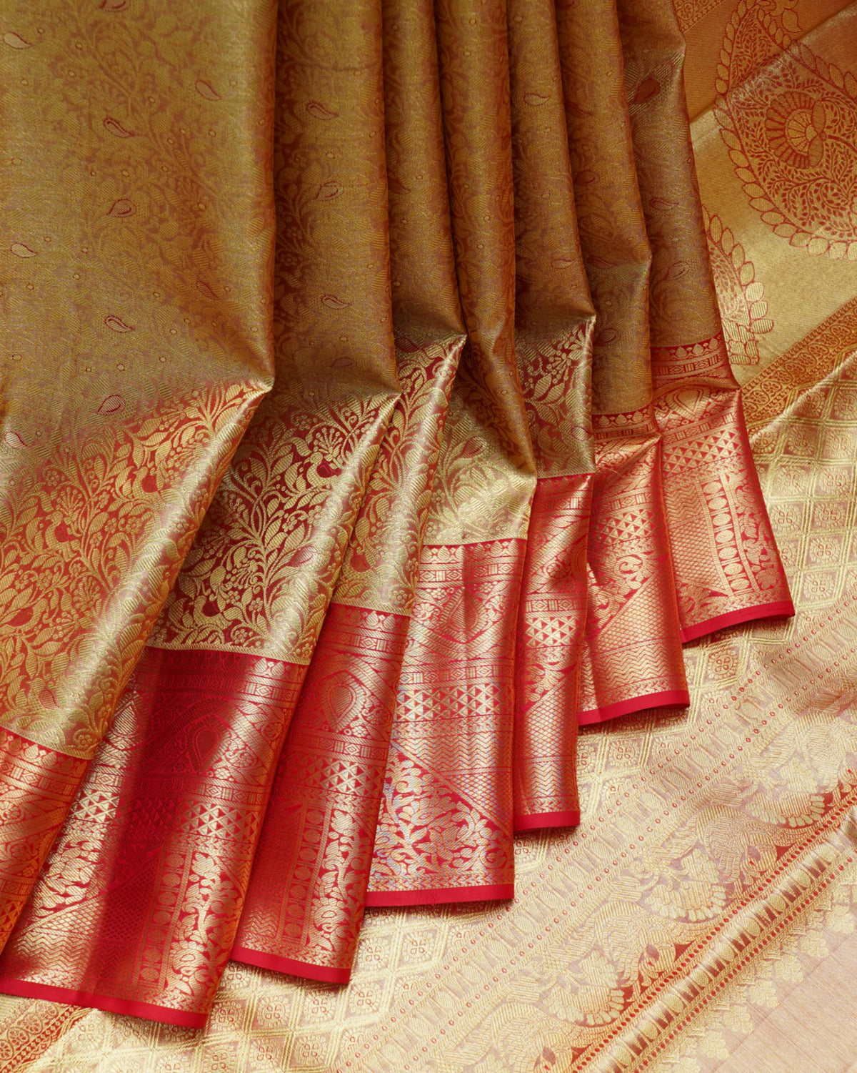 Red Silk Saree with Golden Border