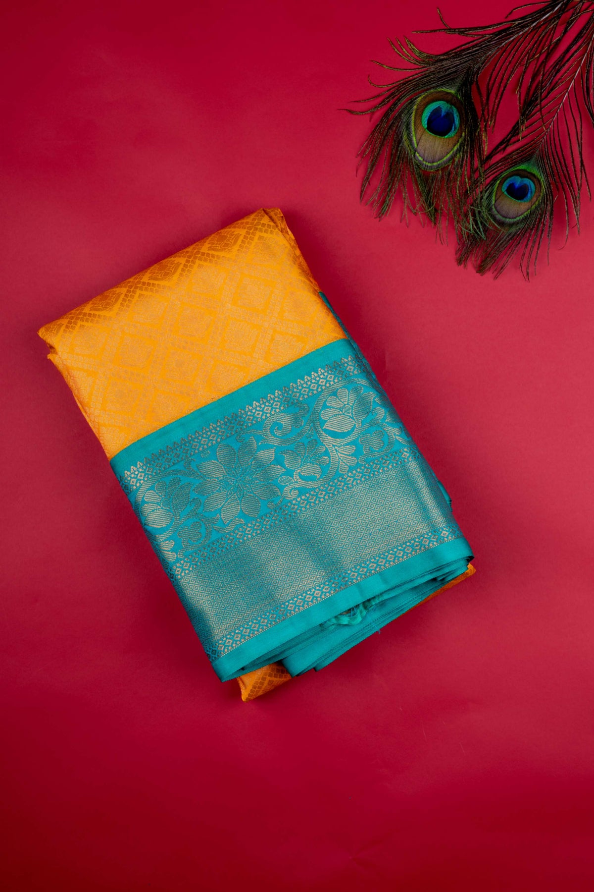 Golden Yellow Brocade Semi Silk Saree