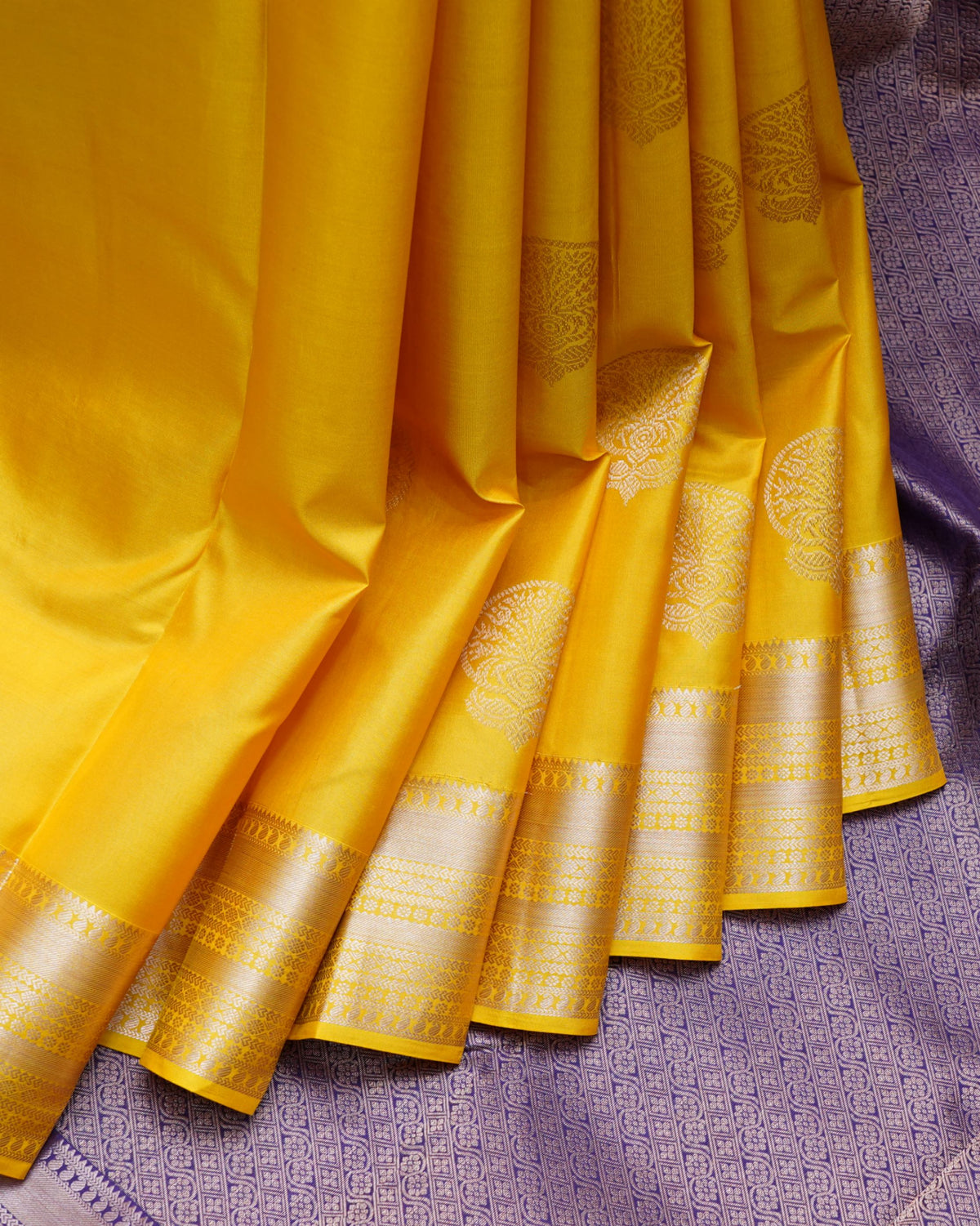 Yellow and Blue Combination Silk Saree