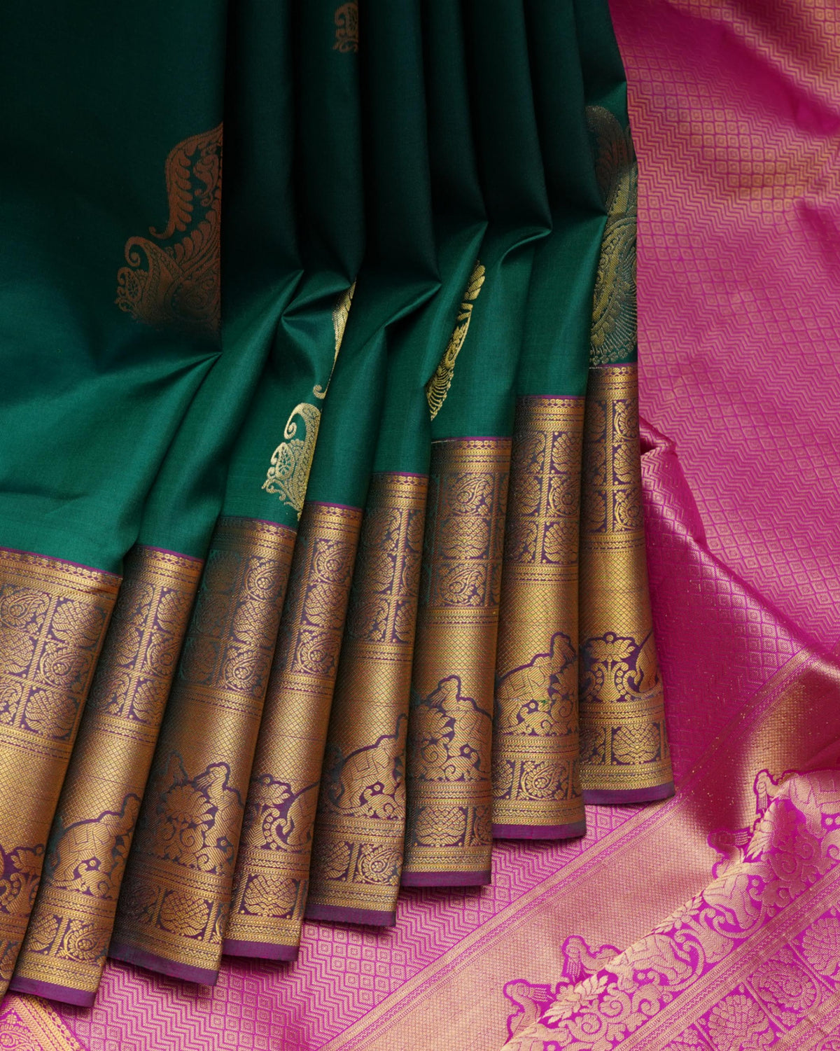 Bottle Green Colour Saree