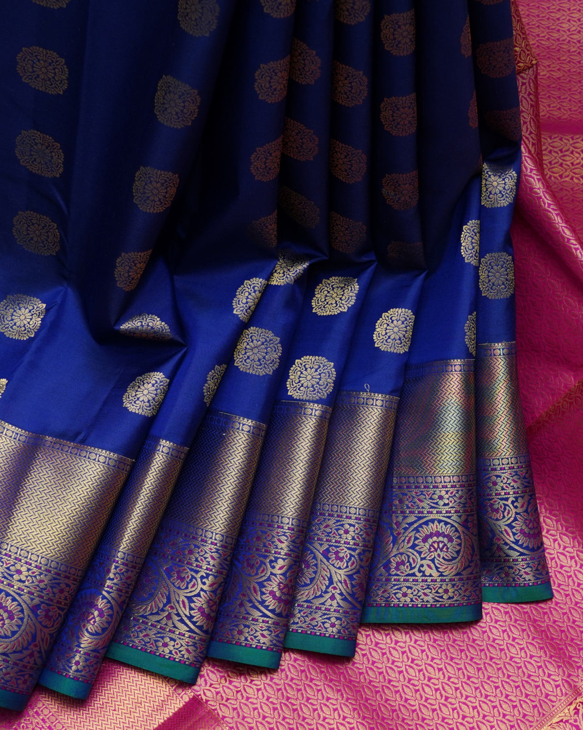 Navy Blue and Pink Silk Saree