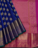 Navy Blue and Pink Silk Saree