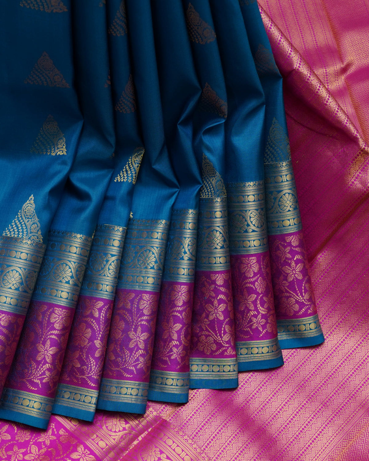 Peacock Blue Saree with Pink Blouse