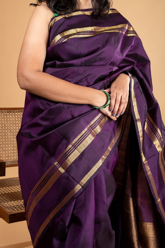 Plain purple silk saree