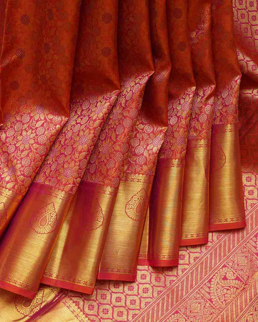 Orangish Pink Kanchipuram Silk Saree