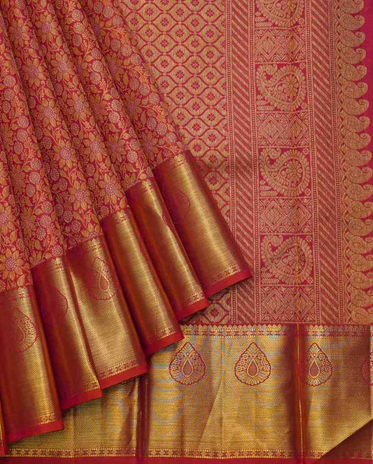 Orangish Pink Kanchipuram Silk Saree