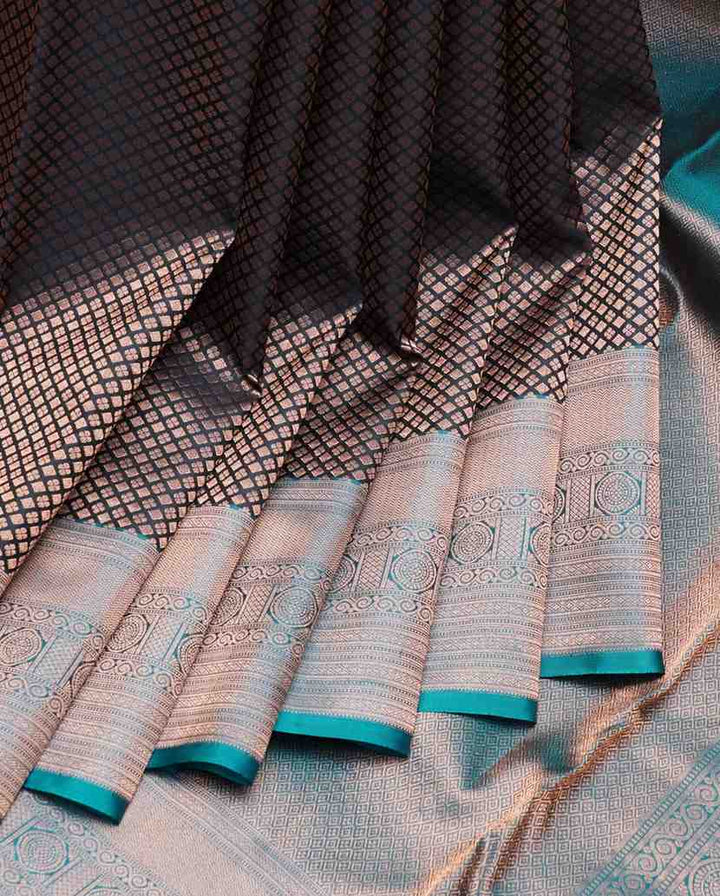 Black and blue pure silk saree