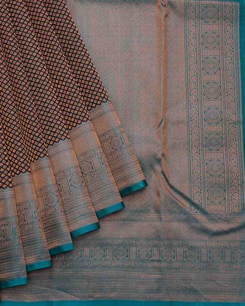 Black and blue pure silk saree