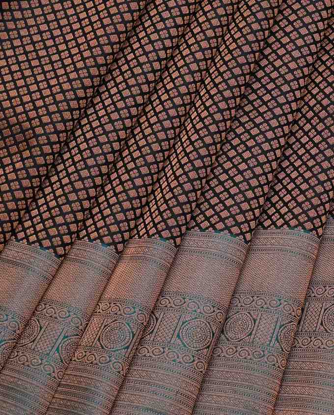 Black and blue pure silk saree