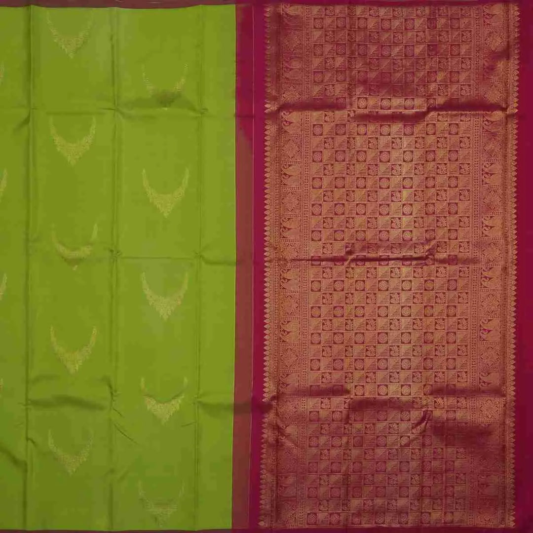 Parrot Green Silk Saree with Pink Blouse