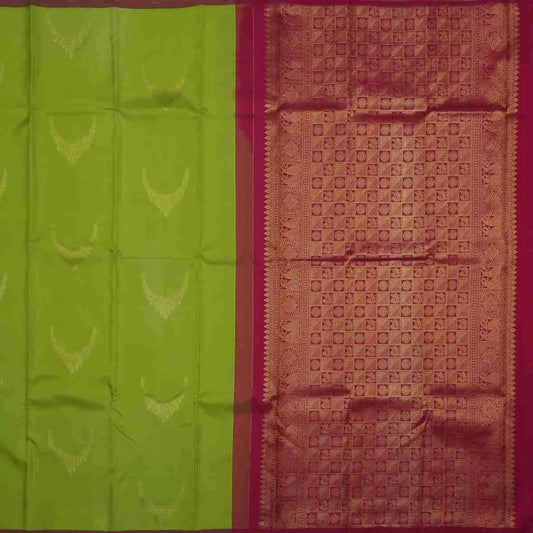 Parrot Green Silk Saree with Pink Blouse